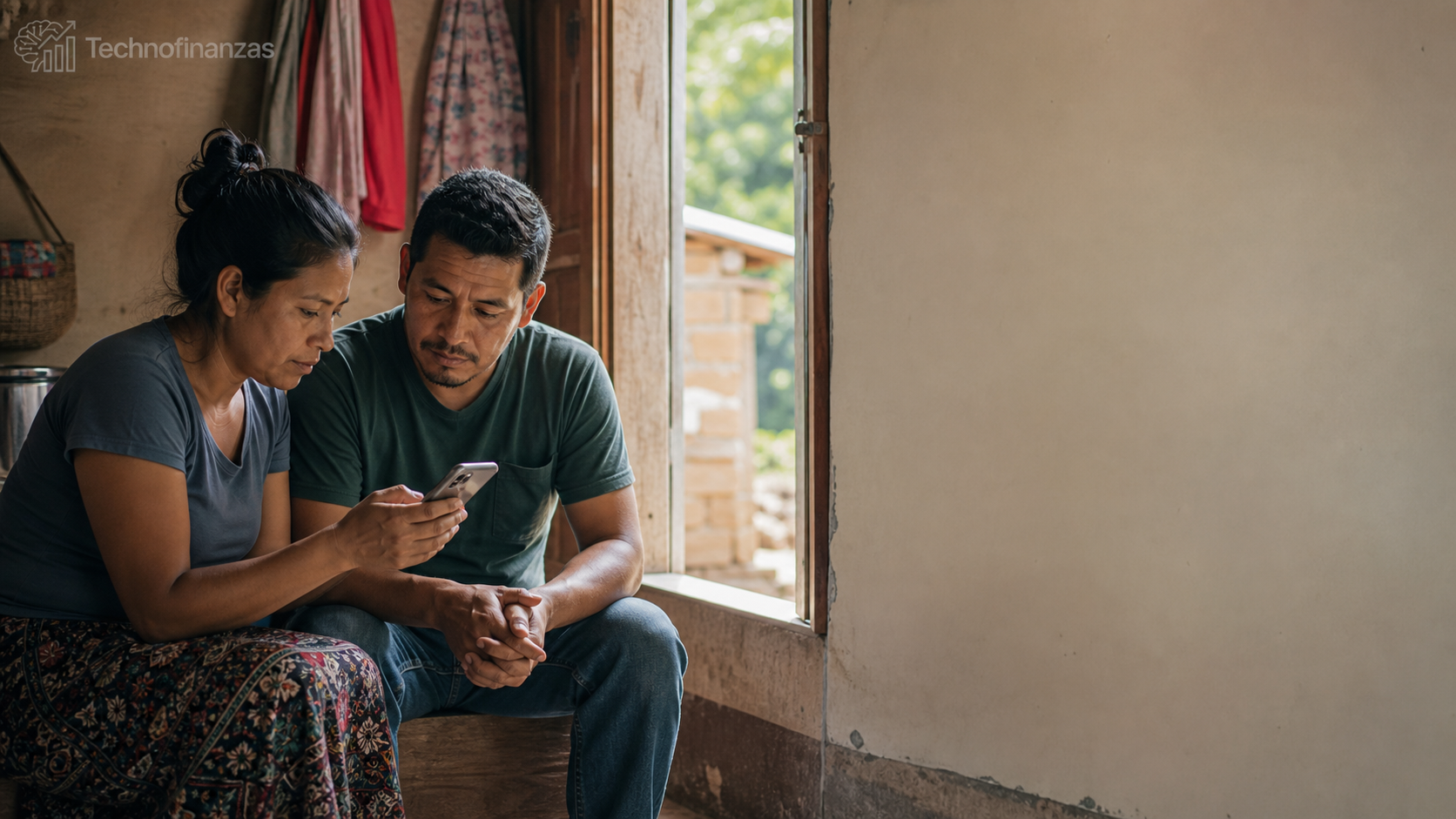 Padres de bajos recursos en Centroamérica esperando una remesa en su teléfono móvil
